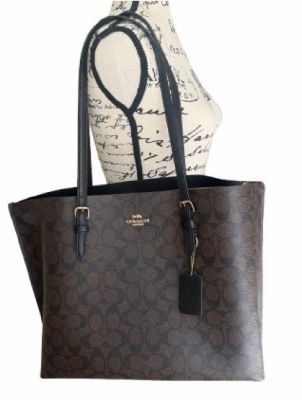Coach Brown Signature Tote with Black Handles